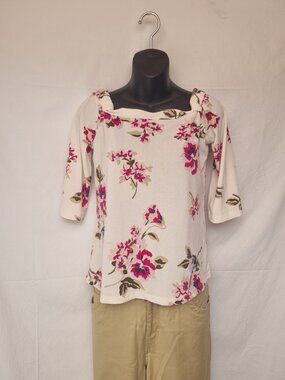Dynamite Floral Off-The-Shoulder 3/4 Sleeve Top - Size S/P (Pink & Cream)